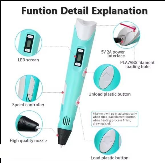 3D Creative Fun Pen for Kids – LCD Display, Safe PLA Filaments + USB Adaptor – Ideal STEM Toy & Art Kit