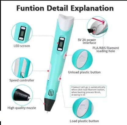 3D Creative Fun Pen for Kids – LCD Display, Safe PLA Filaments + USB Adaptor – Ideal STEM Toy & Art Kit